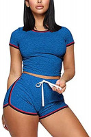 Womens 2 Piece Shorts Sets Tracksuit Sport Yoga Joggers Short Sleeve Crop Top+Shorts Casual Activewear at Women’s Clothing store