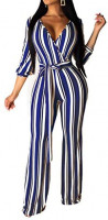 Uni Clau Women's Casual V Neck Striped Jumpsuit Wide Leg Long Romper Pants: Clothing