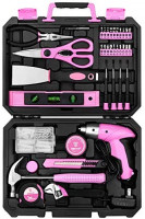DEKO Pink 98 Piece Tool Set, General Household Hand Tool Kit with Plastic Toolbox Storage Case