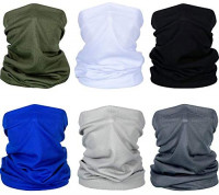 FengleMa 6 Pieces Summer Face Mask UV Protection Neck Gaiter Scarf Sunscreen Breathable Bandana (Black, Dark Grey, Light Grey, Army Green, Royal Blue, White) at Men’s Clothing store
