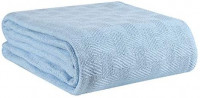 GLAMBURG 100% Cotton Bed Blanket, Breathable Bed Blanket Queen Size, Cotton Thermal Blankets Full - Queen Size, Perfect for Layering Any Bed for All Season - Sky Blue: Home & Kitchen