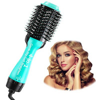 One step hair dryer and styler 4-in-1 multifunctional Hot air brush straightener-curl-comb-dryer, One step hair dryer and volumizer brush Feature Anti-scald Reduce Frizz & Static Styling (Green) : Beauty