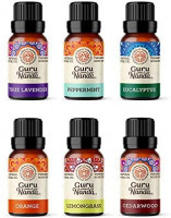 Guru Nanda (Set of 6) Therapeutic Grade Essential Oils - 100% Pure & Natural Aromatherapy Single Notes for Oil Diffusers & Topical Use - Lavender, Peppermint, Eucalyptus, Orange, Lemongrass, Cedarwood: Health & Personal Care