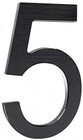 8 Inch Modern House Numbers- Premium Aluminum Floating Home Address Number with Elegant & Sophisticated Brushed Finish, Black, Number 5
