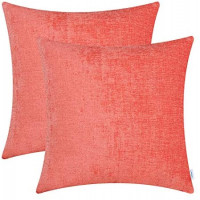 CaliTime Pack of 2 Cozy Throw Pillow Covers Cases for Couch Sofa Home Decoration Solid Dyed Soft Chenille 16 X 16 Inches Living Coral: Home & Kitchen