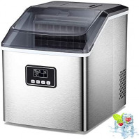 AGLUCKY Counter top Ice Maker Machine,40LBS/24H Compact Ice Machine,Portable Ice Cube Makers with Self-cleaning,Easy-to-Control LCD Display,See-Through Lid for Home/Kitchen/Bar (Silver): Appliances
